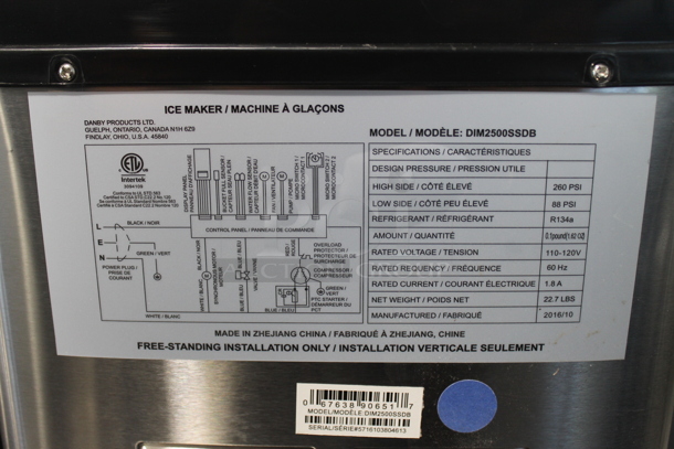 BRAND NEW SCRATCH AND DENT! Danby DIM2500SSDB Stainless Steel Commercial Countertop 25 Pound Ice Machine. 115 Volts, 1 Phase. Tested and Working! - Image 8 of 9