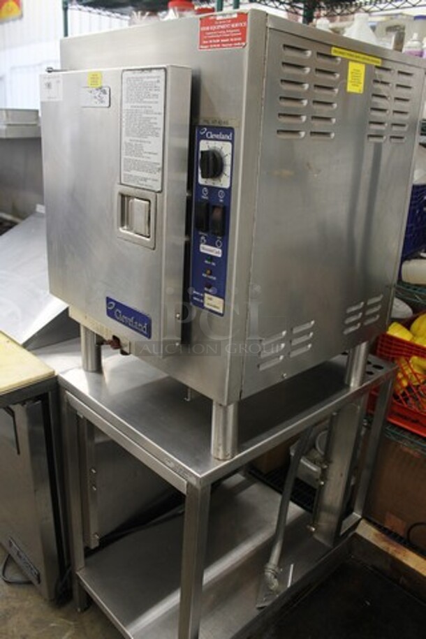 Cleveland SteamCub Stainless Steel Commercial Electric Powered Single Deck Steam Cabinet on Equipment Stand. 208 Volts, 3 Phase.  - Image 2 of 5