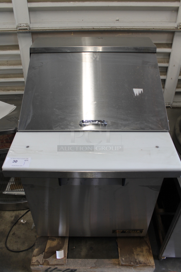 BRAND NEW SCRATCH AND DENT! 2015 True TSSU-27-12M-B Stainless Steel Commercial Sandwich Salad Prep Table Bain Marie Mega Top w/ Poly Drop In Bins. 115 Volts, 1 Phase. Tested and Working! - Image 1 of 5