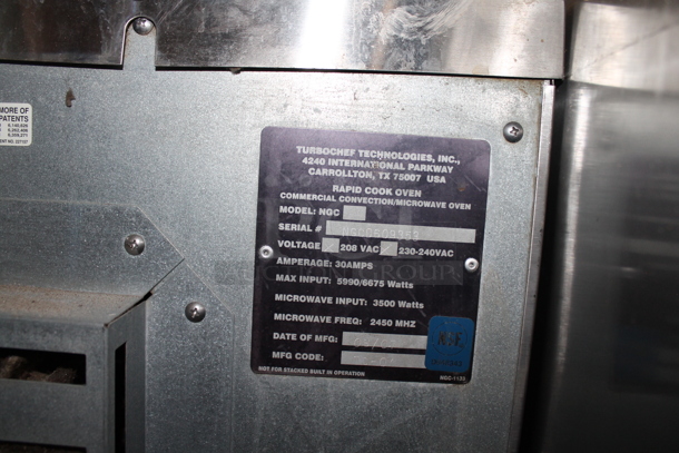 Turbochef NGC Stainless Steel Commercial Countertop Electric Powered Rapid Cook Oven. 208/240 Volts, 1 Phase.  - Image 6 of 6