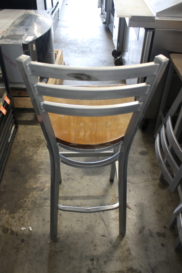 8 Gray Metal Bar Height Chairs w/ Wooden Seat. 8 Times Your Bid! - Image 4 of 4
