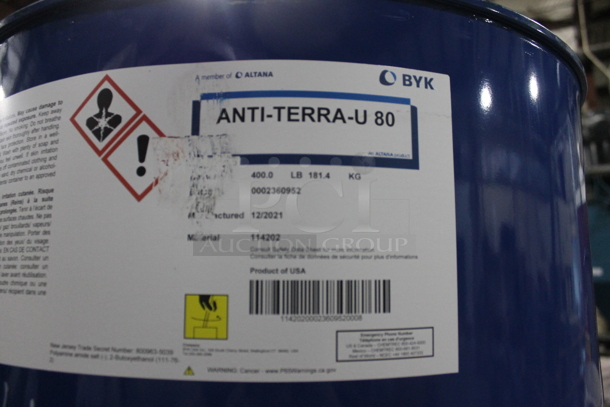 ALL ONE MONEY! PALLET LOT of 3 Metal Barrels; Tri-rez Polyeester Resin, Anti-terra-U 80. BUYER MUST REMOVE. - Image 5 of 9