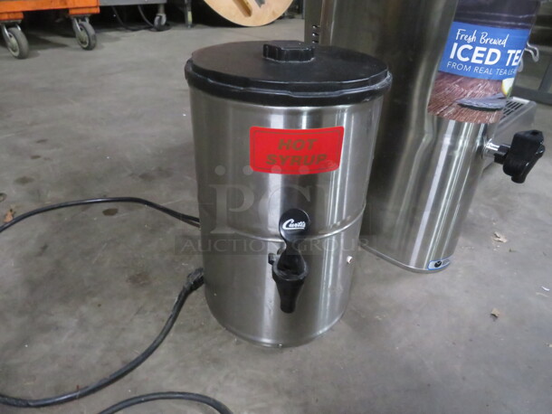 One Stainless Steel Curtis Hot Syrup Dispenser With Lid. Model# SW-2. 120 Volt. 100 Watt.   - Image 1 of 1
