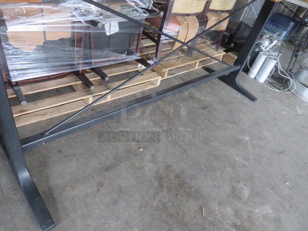 One Wooden Table Top On A Bar Height Black Industrial Base. 96X27.5X42 - Image 2 of 3