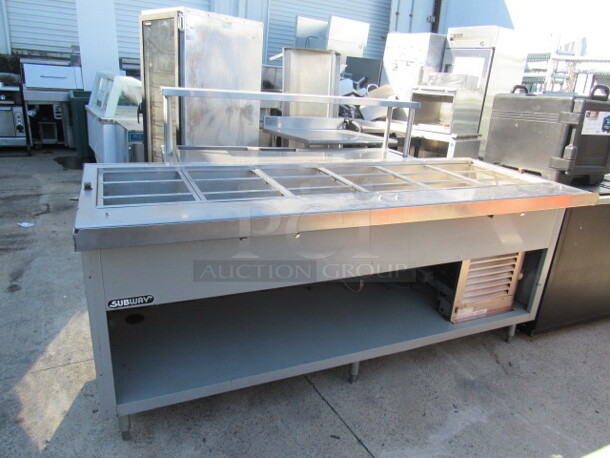One Duke 6 Well Refrigerated Prep Table With Under Shelf. Model# SUBFC 206 RT. 115 Volt. 86X34X37.5