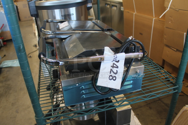 BRAND NEW SCRATCH AND DENT! Avantco 177P84 Commercial Stainless Steel Electric Countertop Double Panini Grill With Grooved Plates On Rubber Feet. 120V. Tested And Working! - Image 2 of 7