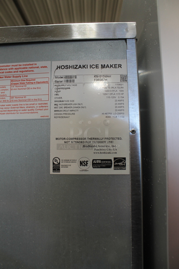 Hoshizaki KM-515MAH Stainless Steel Commercial Ice Machine Head on Commercial Bin. 115 Volts, 1 Phase. - Image 6 of 8