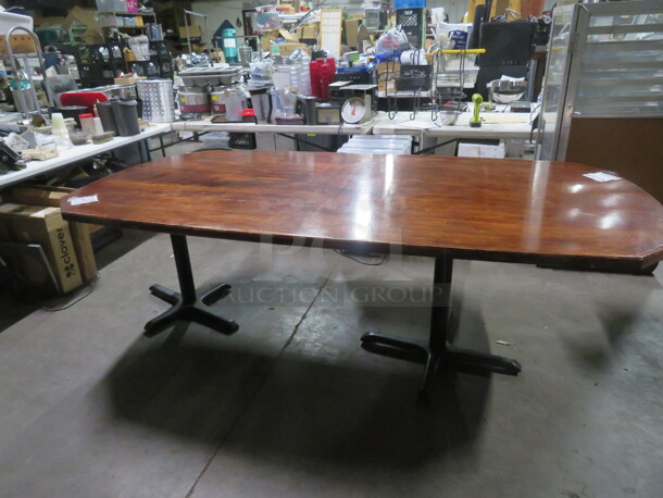 One Solid Wooden Table Top On A Dual Pedestal Base. 97X50X29
