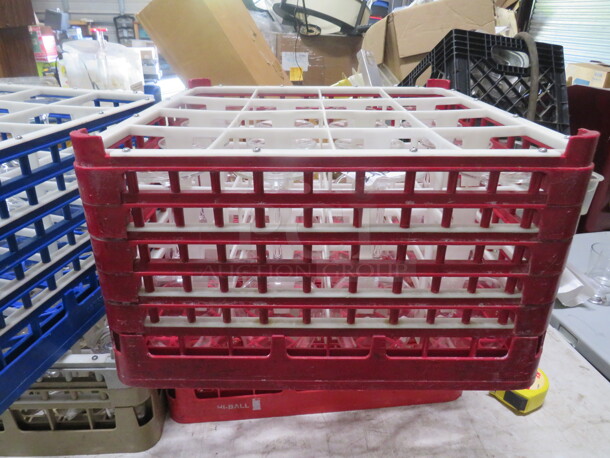 One 16 Hole Deep Red Dishwasher Rack.
