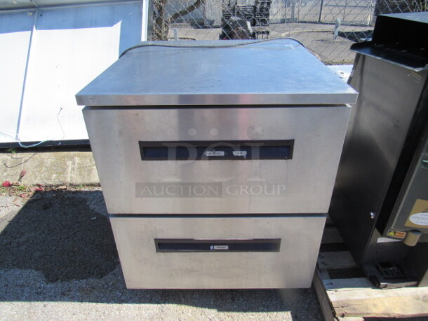 One Stainless Steel 2 Drawer Refrigerated Worktop Refrigerator. 115 Volt. 27X29X34