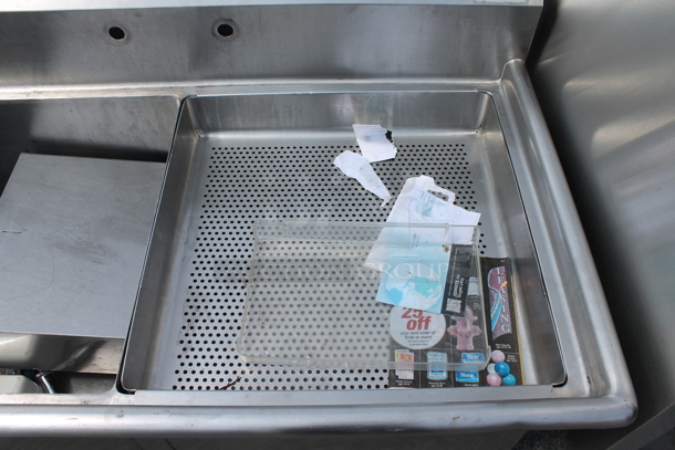 Stainless Steel Commercial 3 Bay Sink w/ Left Side Drain Board. No Legs. Bays 23x23. Drain Board 22x26.  - Image 2 of 11