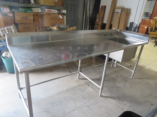 One Stainless Steel Sink Table, With 20X20X14 Sink,  No Faucet And  R Side Splash And Back Splash. 96X30X45 - Image 1 of 3
