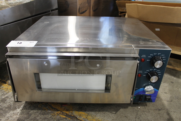BRAND NEW SCRATCH AND DENT! 2023 Hoocoo CMO-1 Stainless Steel Commercial Countertop Electric Powered Pizza Oven w/ Broken Cooking Stone. 120 Volts, 1 Phase.