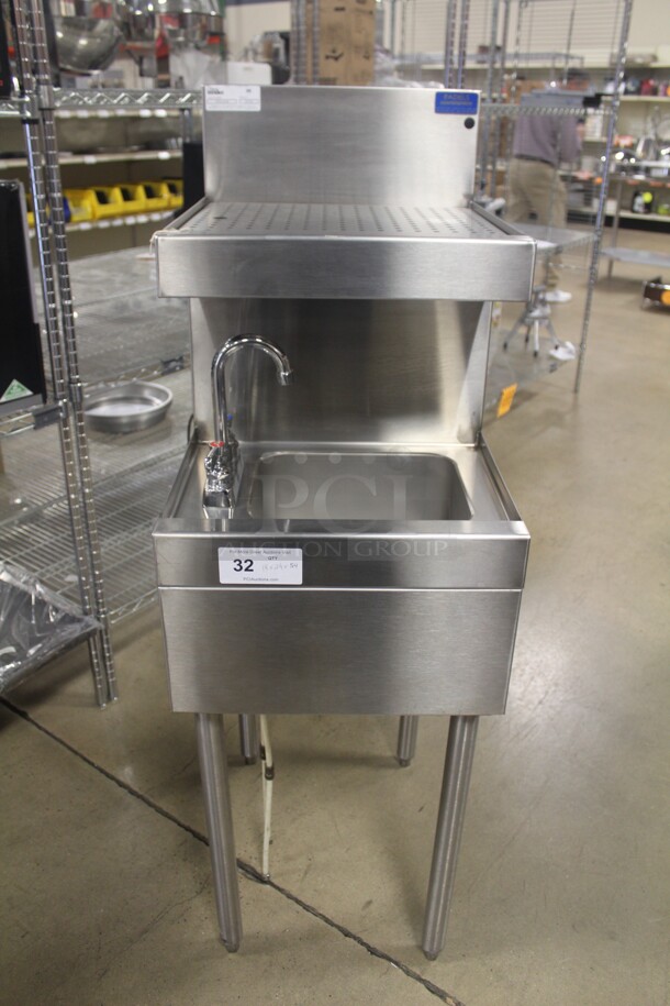 NEW! Glastender Model SWB-18-DB Commercial Stainless Steel Underbar Wet Waste Sink With Faucet. 18x24x54. - Image 1 of 5