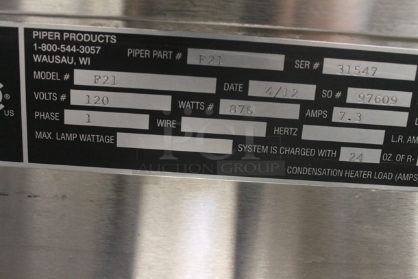 Piper Products F21 Stainless Steel Commercial Tray Return. 120 Volts, 1 Phase. Cannot Test - Unit Was Previously Hardwired - Image 6 of 7