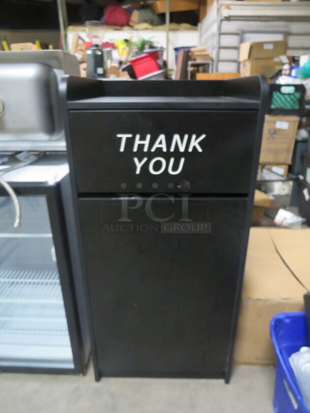 One 1 Door Black Laminate Trash Receptacle With Trash Can. 22X22X46.5 - Image 1 of 2