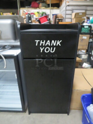 One 1 Door Black Laminate Trash Receptacle With Trash Can. 22X22X46.5