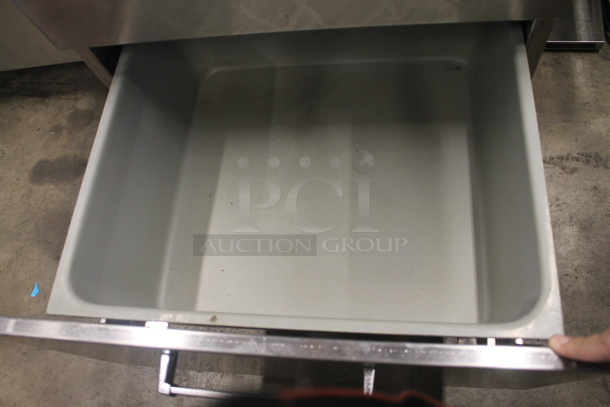 Stainless Steel Commercial Counter w/ 2 Drawers and Back Splash on Commercial Casters.  - Image 5 of 6