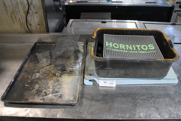 ALL ONE MONEY! Lot of Various Items Including Hornitos Bar Mat, Poly Bin and 2 Blue Cutting Boards - Image 1 of 4