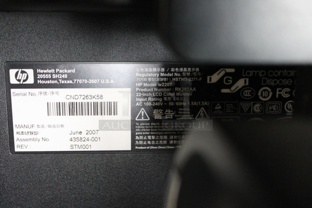 ALL ONE MONEY! Lot of HP w2207 Computer Monitor, Asus CW1630 Computer Tower and Metal Cash Drawer. - Image 8 of 9