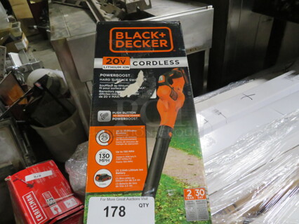 One Black And Decker 20 Volt Cordless Blower.