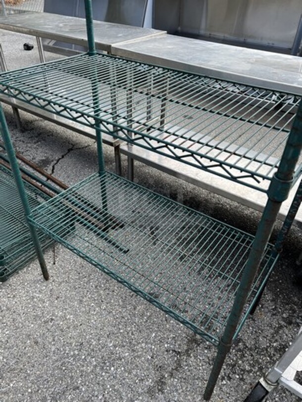 Green Finish 3 Tier Shelving Unit. BUYER MUST DISMANTLE. PCI CANNOT DISMANTLE FOR SHIPPING. PLEASE CONSIDER FREIGHT CHARGES. 36x18x65 - Image 2 of 3