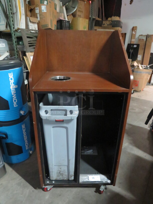 One Laminate Trash Receptacle With Slim Jim Trash Can On Casters. 26X23X55
