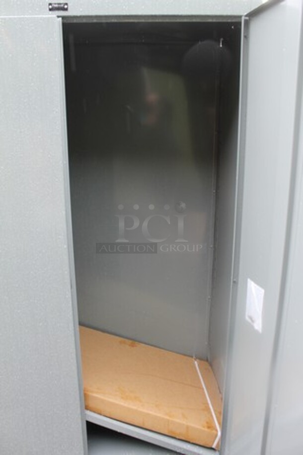 BRAND NEW SCRATCH AND DENT! Hallowell  Gray Metal 2 Door Cabinet. - Image 3 of 8