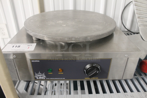 LIKE NEW! Carnival King 382CM16A Stainless Steel Commercial Countertop Single Burner Crepe Maker. 120 Volts, 1 Phase. Unit Has Only Been Used a Few Times! Tested and Working!