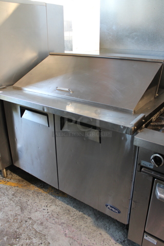 2015 Atosa MSF8306 Stainless Steel Commercial Sandwich Salad Prep Table Bain Marie Mega Top on Commercial Casters. 115 Volts, 1 Phase. Tested and Powers On But Does Not Get Cold