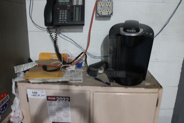 Wooden 2 Door Cabinet w/ Contents Including Keurig. - Image 2 of 3