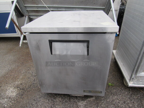 One Stainless Steel TRUE 1 Door Worktop Cooler With 1 Rack On Casters. 115 Volt. Model# TUC-27-HC. 27.5X30X32.5 - Image 1 of 2