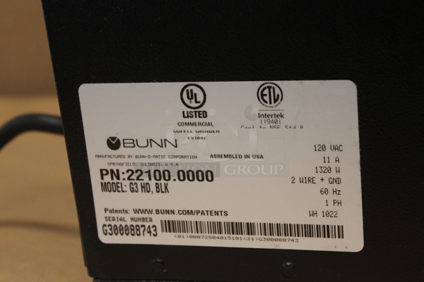 2022 Bunn G3 HD Metal Commercial Countertop Coffee Bean Grinder. 120 Volts, 1 Phase. Tested and Working!
 - Image 4 of 6