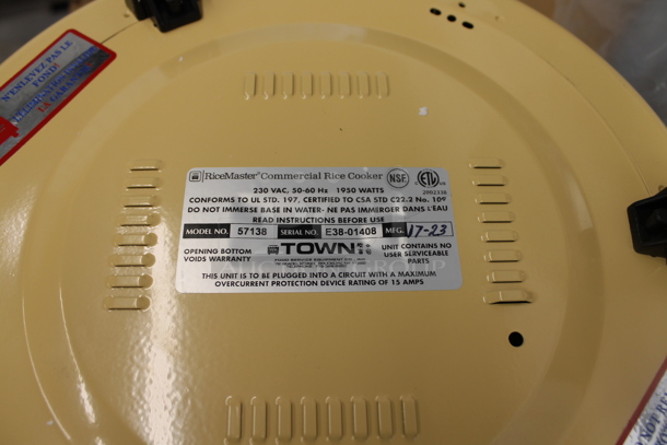 BRAND NEW SCRATCH AND DENT! 2023 RiceMaster Town 57138 Stainless Steel Commercial Countertop Rice Cooker. 230 Volts, 1 Phase.  - Image 5 of 7