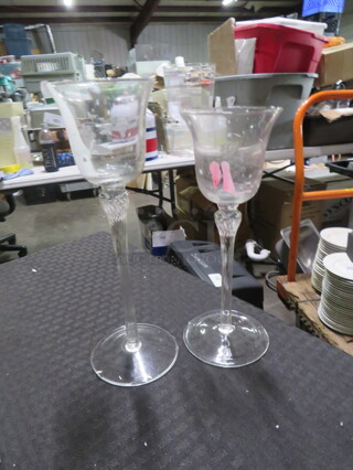 One Lot Of 2 Etched Glass Candle Holders. 