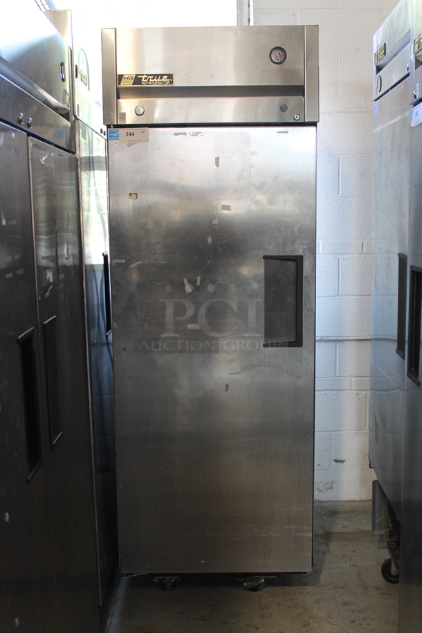 2015 True TG1R-1S ENERGY STAR Stainless Steel Commercial Single Door Reach In Cooler w/ Poly Coated Racks on Commercial Casters. 115 Volts, 1 Phase. Tested and Working! - Image 1 of 3