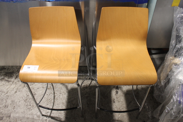 2 Wooden Bar Height Chairs w/ Metal Frame. 2 Times Your Bid! - Image 1 of 5