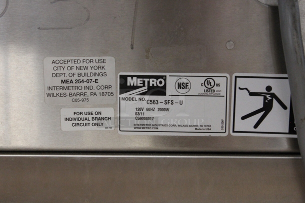 2011 Metro C5 C563-SFS-U Stainless Steel Commercial Heated Holding Cabinet on Commercial Casters. 120 Volts, 1 Phase. Tested and Working! - Image 5 of 5