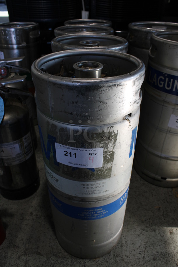 4 Metal Sixth Barrel Beer Kegs. 9x9x23. 4 Times Your Bid!