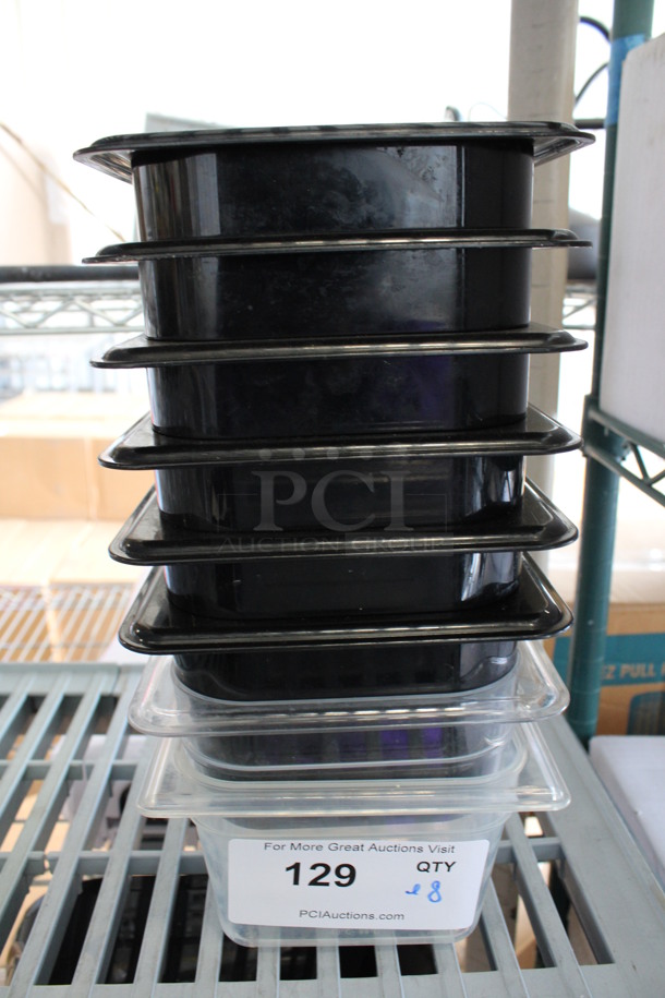 ALL ONE MONEY! Lot of 8 Black and Clear Poly 1/6 Size Drop In Bins! 1/6x4