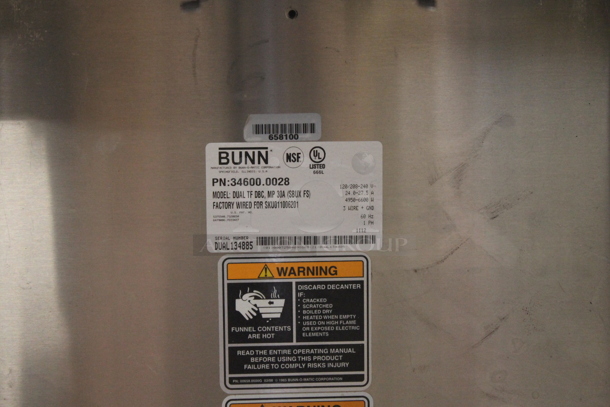 2012 Bunn DUAL TF DBC Stainless Steel Commercial Countertop Coffee Machine w/ Hot Water Dispenser. 120/208-240 Volts, 1 Phase.  - Image 4 of 4