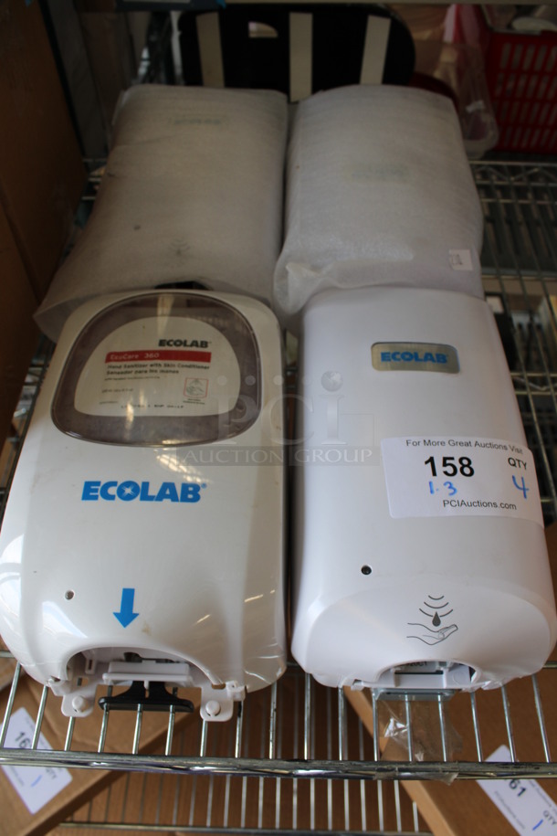 4 Ecolab White Wall Mount Soap Dispensers. 6.5x4x11, 6x4x11. 4 Times Your Bid!