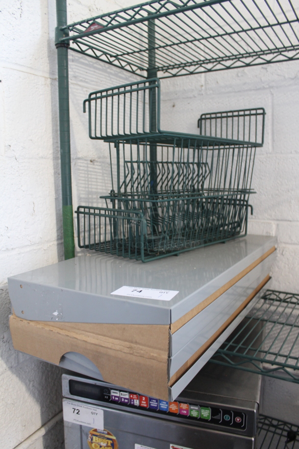 ALL ONE MONEY! Lot of Green Finish Storage Display and Metal Shelves - Image 1 of 3