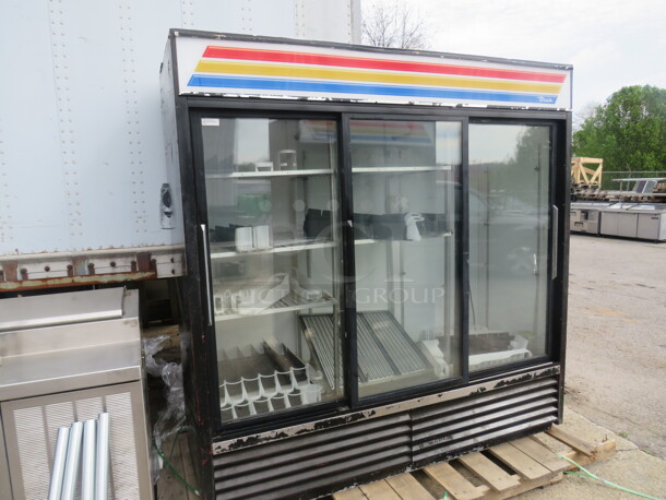 One True 3 Door Glass Display Cooler. 115 Volt. 72X28X79 - Image 1 of 1