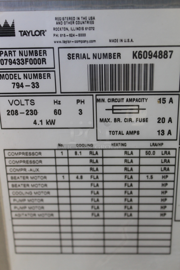 Taylor 794-33 Stainless Steel Commercial Floor Style Air Cooled 2 Flavor w/ Twist Soft Serve Ice Cream Machine on Commercial Casters. 208-230 Volts, 3 Phase. - Image 6 of 7