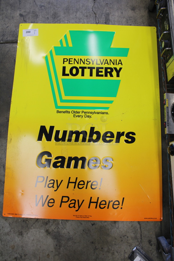 Metal Pennsylvania Lottery Sign. 35x47