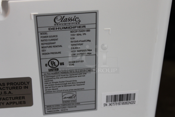 BRAND NEW SCRATCH AND DENT! Midea MDCDP-70AEN1-BBO 70 Pint Dehumidifier. 115 Volts, 1 Phase. Tested and Working! - Image 6 of 8