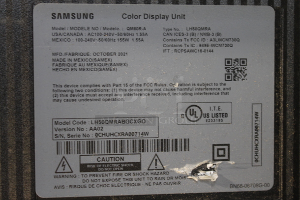 2021 Samsung QM50R-A 50" Signage Color Display Monitor. 100-240 Volts, 1 Phase. Buyer Must Pick Up - We Will Not Ship This Item - Image 4 of 4