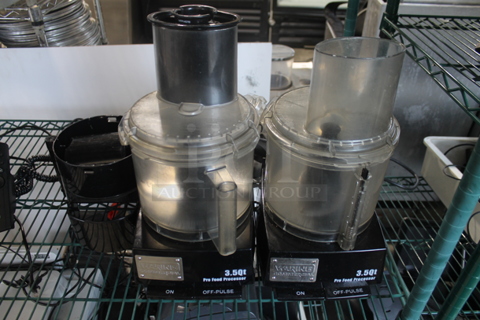 2 Waring Metal Countertop Food Processors w/ Bowl, S Blade and Lid. Comes w/ 6 Extra Blades. 2 Times Your Bid! Tested and Working!