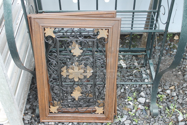 Green Metal Decorative Counter w/ Under Shelves and Over Shelf. Comes w/ 2 Framed Pictures and 3 Drawer Unit. - Image 2 of 3